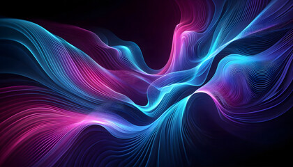 Fototapeta premium A vibrant, colorful display of flowing light waves in shades of blue, purple, and pink, creating a dynamic, futuristic effect.
