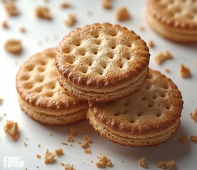 Crispy Crushed Cookies with Crumbs Isolated on White Background