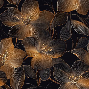 Luxury Dark Floral Background with Gold Accents
