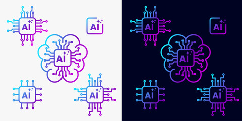 Brain Artificial intelligence icons chip AI, brain, tech chip