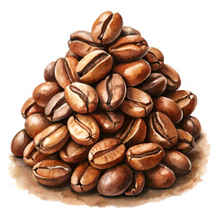 Watercolor Roasted Coffee Beans Delicious Aromatic Brew Stacked Piles isolated on transparent background