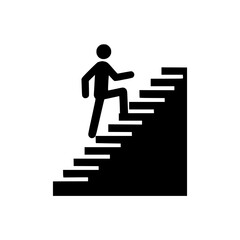 Person climbing stairs silhouette icon design, symbol of achievement and success, black color
