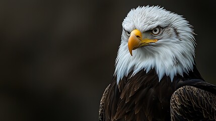 Fototapeta premium Bald Eagle Stare. Dark Backdrop.
