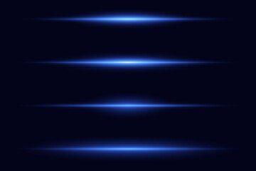 Horizontal rays of blue color.Laser light lines.Vector.