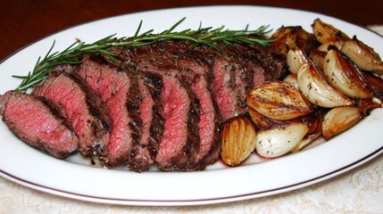 Grilled steak with rosemary roasted potatoes