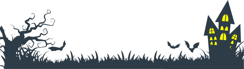 Creepy Halloween Footer with Pumpkins, Bats, and Ghostly Mist