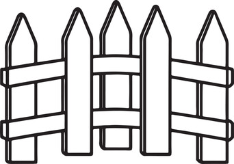 wooden fence line art, black outline, vector and illustration, coloring book page line art drawing