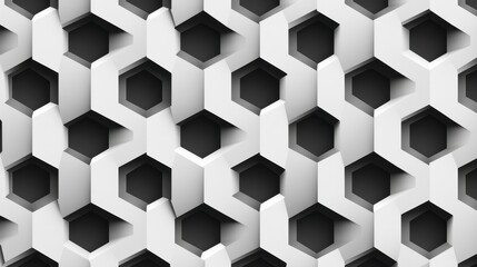 Abstract Geometric Pattern in Black and White with Hexagonal Shapes