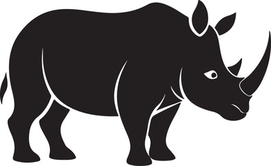 rhino silhouette, black and white silhouette, vector and illustration