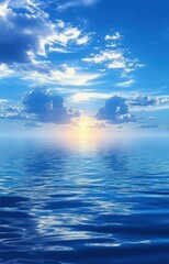 Obraz premium Ocean Landscape Under Blue Sky with Clouds and Sunlight Reflections on Water Surface