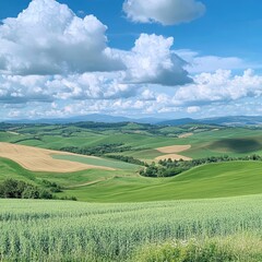 Fototapeta premium Picturesque rolling hills under a vibrant blue sky