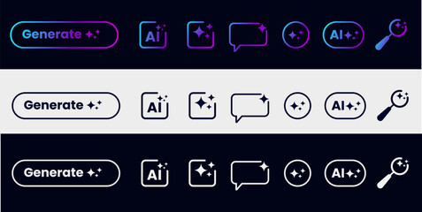 Artificial intelligence icons Ai, microchip, tech chip