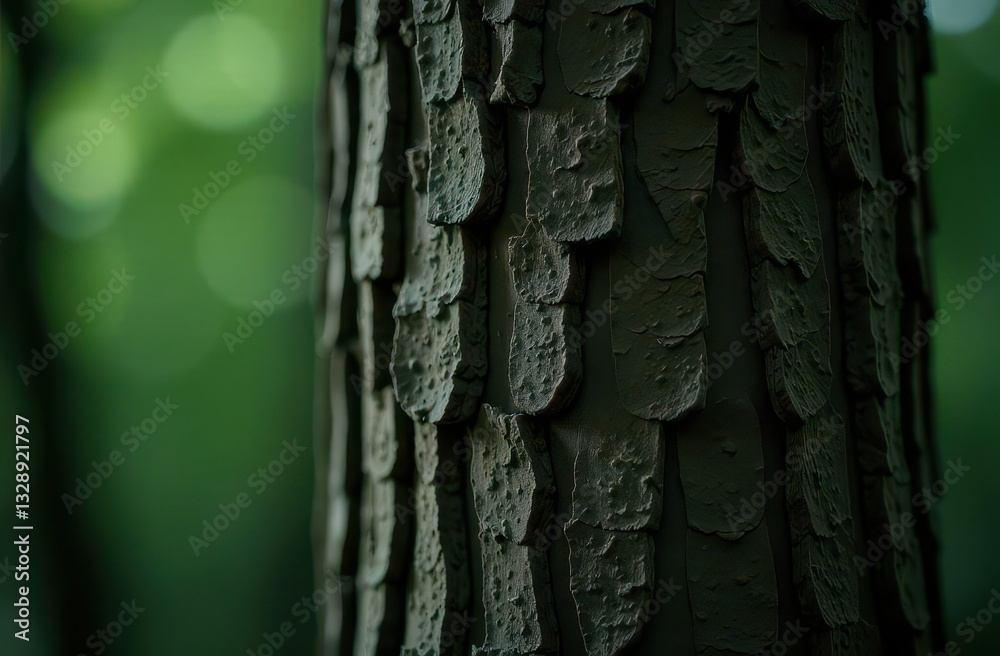 Aufkleber Exploration of textured tree bark in a serene forest environment