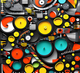 A colorful pattern of circles. Some are red, some are blue, and some are yellow. The circles are arranged in a way that they overlap each other,generative ai