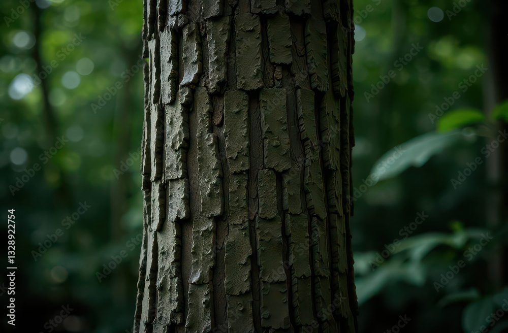 Aufkleber Textured bark of a tree in a serene forest setting during daytime