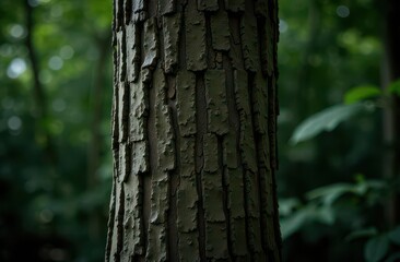Obraz premium Textured bark of a tree in a serene forest setting during daytime