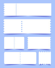Blank paper tickets on blue background
