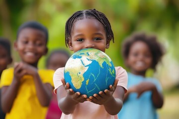 International Day of Peace symbolized by African children holding the globe, promoting global unity
