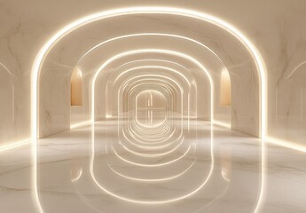 Naklejka premium Minimalist Modern Hallway with Curved Walls and Ambient Lighting