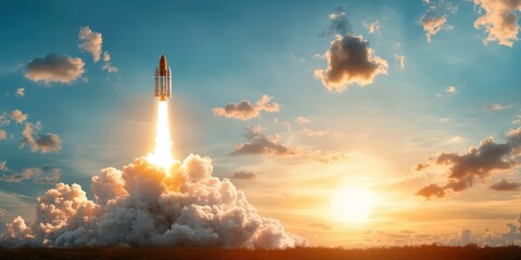 Powerful Rocket Launching Into the Sky Banner