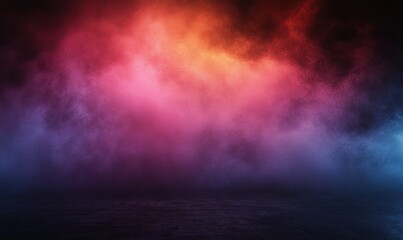 Abstract Night Cityscape with Wet Asphalt Neon Reflection and Smoke in a Dark Empty Street