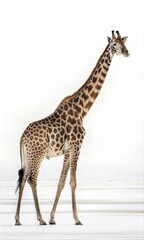 Obraz premium Large giraffe standing alone against a white background