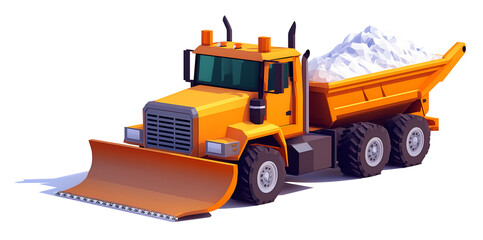 Snowplow truck low poly 3D isometric illustration with polygonal geometric design