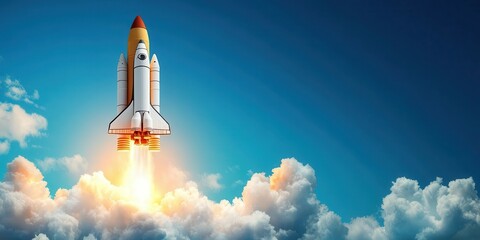 Fototapeta premium Powerful Rocket Launching Into the Sky Banner