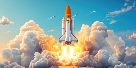 Powerful Rocket Launching Into the Sky Banner