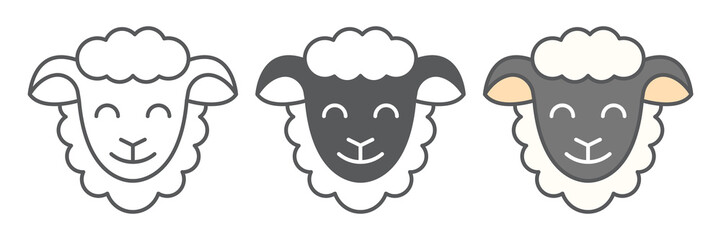 Sheep icon collection, Easter and animal, sheep head vector icon set, vector graphics, editable stroke outline sign, eps 10.