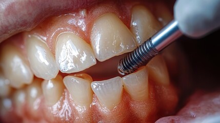 Obraz premium Dental Hygienist Performing Teeth Cleaning Procedure with Brush in Professional Clinic Environment