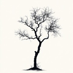 Fototapeta premium Black and White Minimalist Illustration of Leafless Birch Tree on White Background