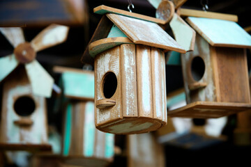 Charming Wooden Birdhouses Hanging Decor with Rustic Design Elements