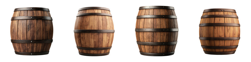 Obraz premium Collection of vintage style wooden barrels or casks commonly used for storing and aging liquor wine or beer with a rustic industrial appearance