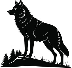 Majestic Wolf Silhouette Isolated on Blank Background
