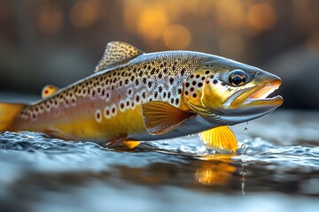 Brown Trout in Pristine Stream at Sunset for Wildlife and Nature Enthusiasts