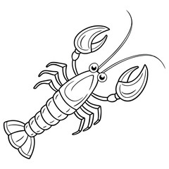 Lobster Line art silhouette vector, white background.