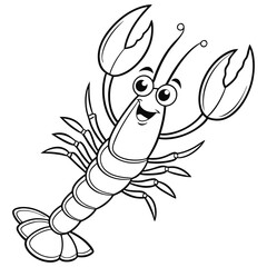 Fototapeta premium Cute Fun Lobster line art silhouette vector.