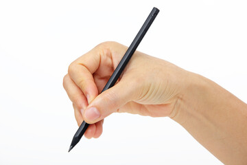 Hand Holding Black Pencil Against White Background for Art Creation