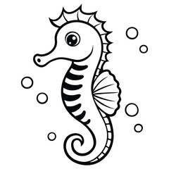 Fototapeta premium Cute Seahorse line art silhouette vector, white background.