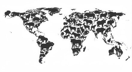 World map filled with animal silhouettes.