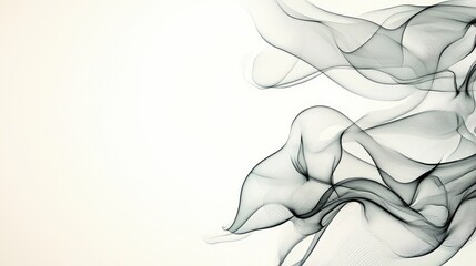 Ethereal Flow of Black Waves and Curves on Soft White Background Creating a Sense of Motion and Tranquility