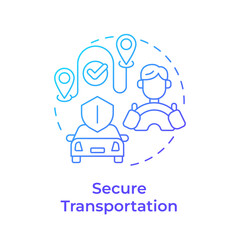 Secure transportation blue gradient concept icon. Safe journey options. Travel management service. Round shape line illustration. Abstract idea. Graphic design. Easy to use in presentation