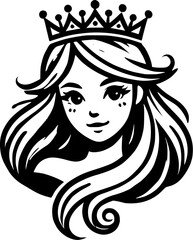 beautiful princess, woman, girl, human, crown, castle, royal, comic, t-shirt, print, sticker, vector, illustration, eps