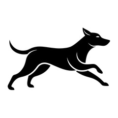 a powerful black silhouette logo of a dog in motion, 