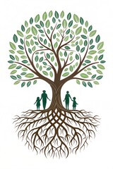 Fototapeta premium Tree of Life Logo with Roots and Leaves – Family Emblem