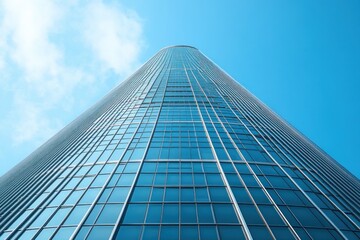 Fototapeta premium Modern Skyscraper with Clean Lines and Symmetry Under Blue Sky in London City