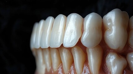 Hyperrealistic Macro Photography of Dental Veneer on Lower Jaw with Extreme Detail in Cosmetic Dentistry