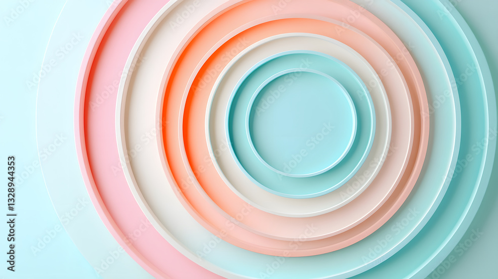 Poster A set of nested circular plates in soft pastel colors, showcasing an aesthetically pleasing gradient and modern design