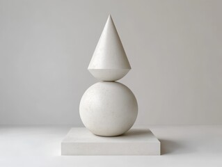 Fototapeta premium Minimalist Geometric Sculpture of Cone Sphere and Cylinder in Monochrome Modernist Style